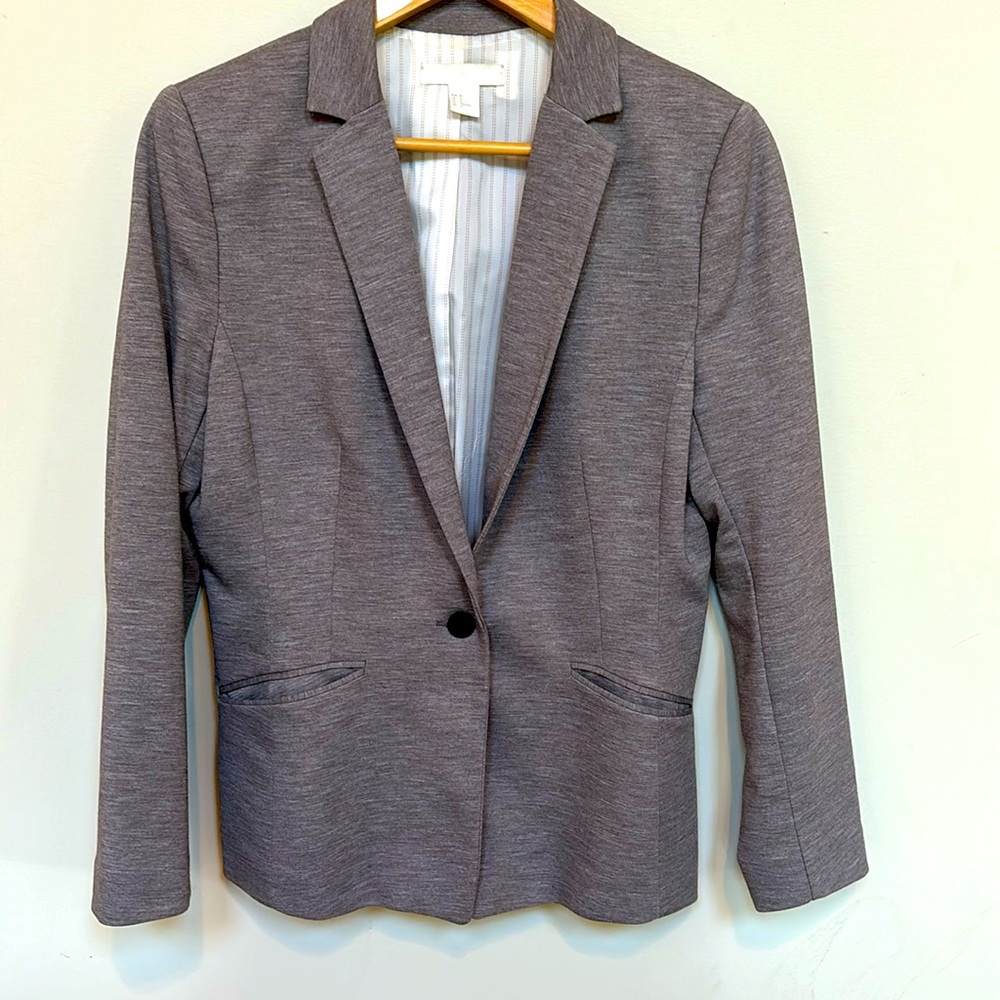 H&M Grey structured cotton lined suit jacket size 12 US